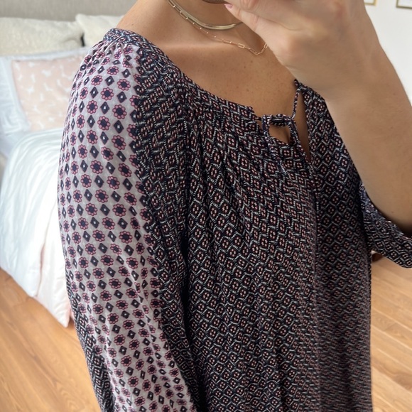 Loft Mixed Geo Peasant Blouse Brown Tile Floral -  size medium - Picture 7 of 16